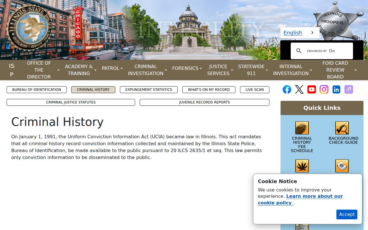 Illinois State Police criminal history and UCIA information page